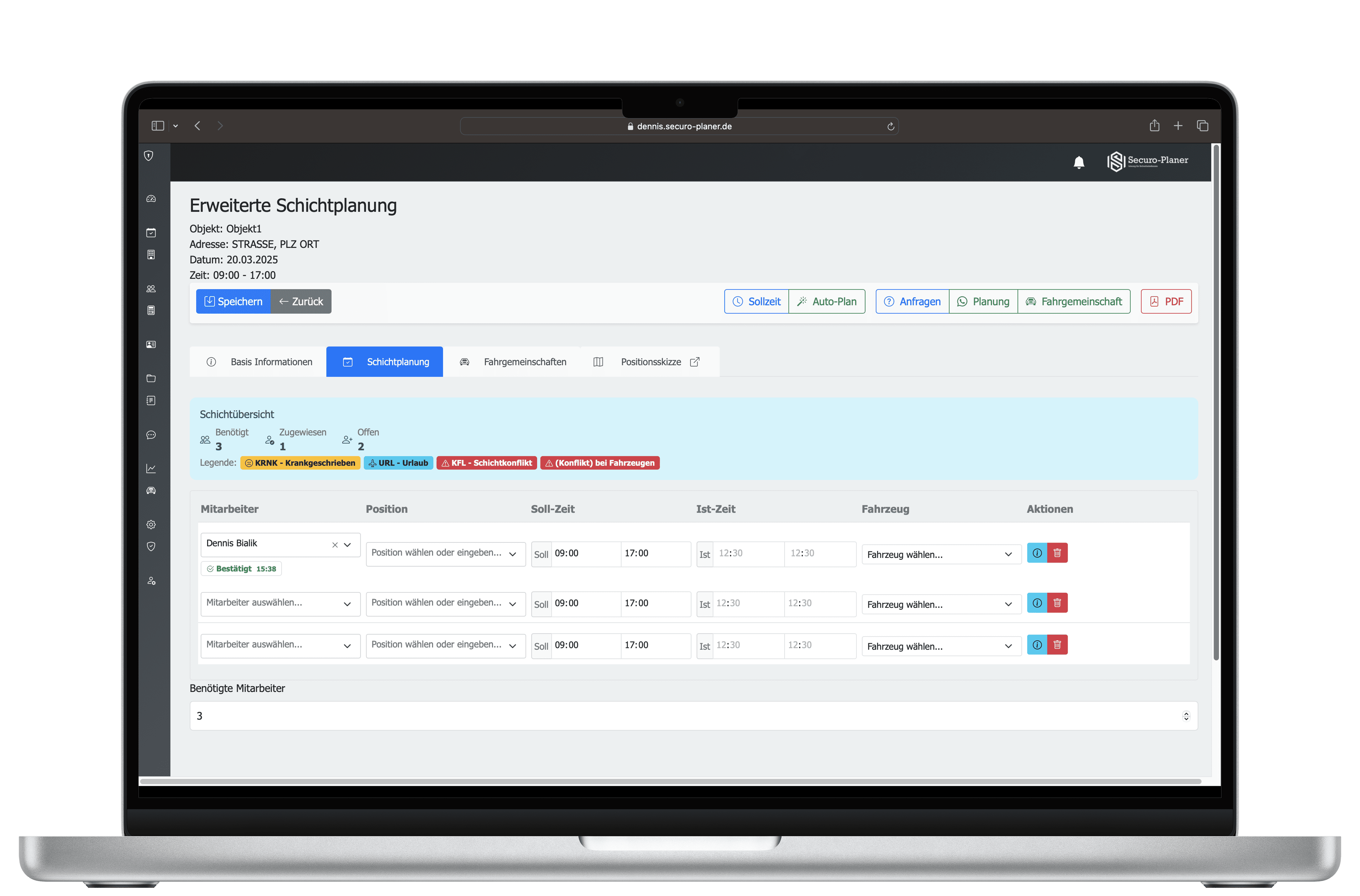 Dienstplanung Interface